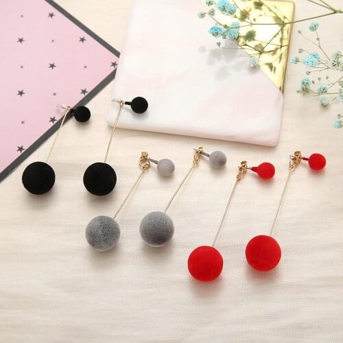 New Fashion Plush Ball Earrings For Women Korean Statement Pink Red Velvet Round Tassel Long Earrings Gift Jewelry Accessories