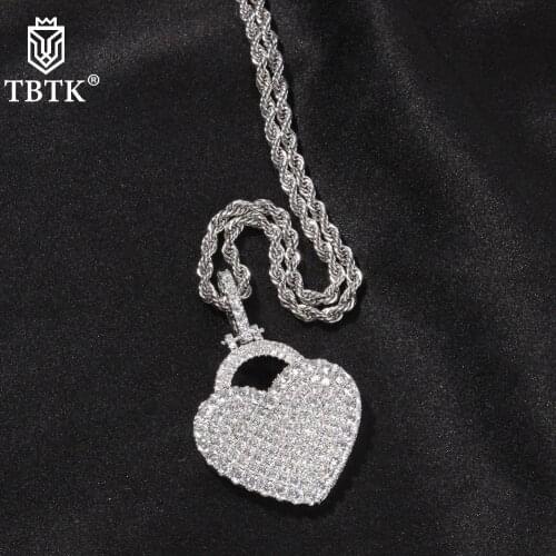 TBTKLovely Heart Locket Pendant Full Iced Out Crystal Cubic Zirconia Valentines Gift Charm Fashion Hiphop Jewelry