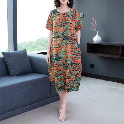 New arrival floral cotton and linen dress female 2020 summer loose large size office dress vestido de festa