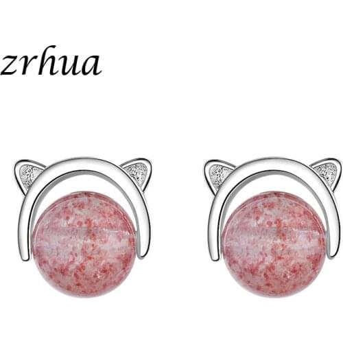 ZRHUA 2018 Stud Earrings Silver Color AAA Round Brilliant Crystal Pretty Pink Animal Jewelry For Women Girls Birthday Gifts