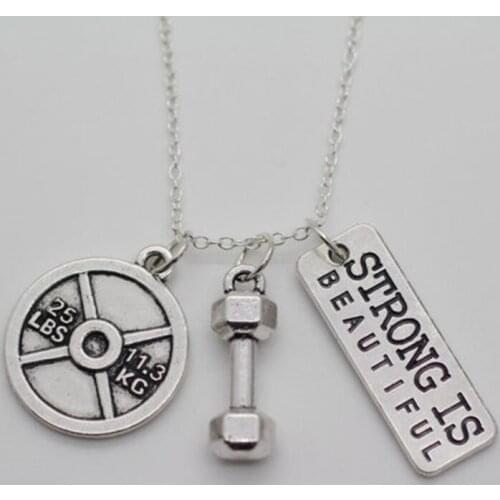 1Pcs Dumbbell 25lb Strong is Beautiful,Weightlifting necklace,Exercise,Gym,crossfit