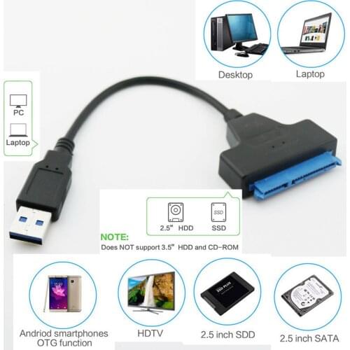 10pcs USB 3.0 A To SATA 22 Pin Adapter Cable For 2.5" External HDD Hard Disk Drive SSD