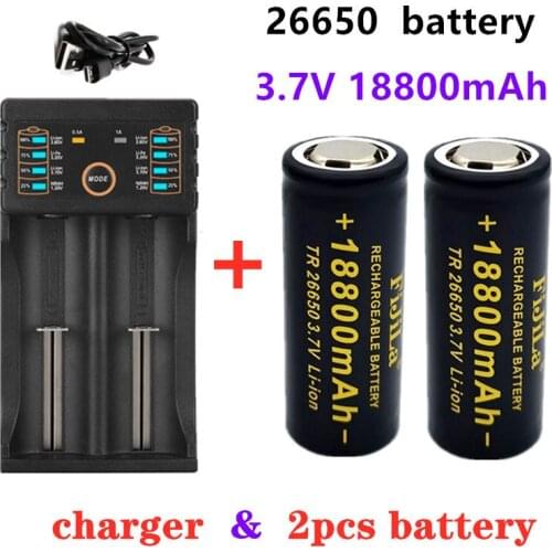 100%New Original high quality 26650 battery 18800mAh 3.7V 50A lithium ion rechargeable battery for 26650 LED flashlight+ charger