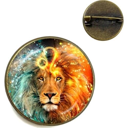 12 Constellations Brooches Zodiac Signs Brooch Pins Glass Cabochon Fashion Jewelry Libra Leo for Women Men Birthday Gift