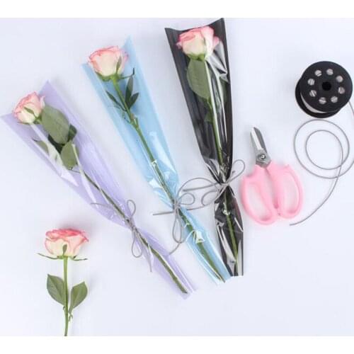 50pcs Florist Plastic Flower Packaging Bags Single Rose Bags Flowers Wrapping Paper Valentines day Roses Bag