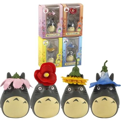 6-9cm 4pcs/lot Studio Ghibli My Neighbor Totoro Action Figure Toys Miyazaki Hayao Flower Totoro Gardening Home PVC Model Dolls