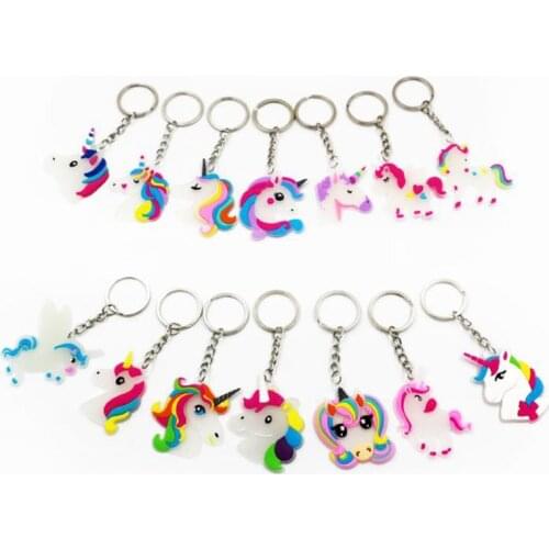 6 Pcs/set Creative Luminous Unicorn Car Keychain Cartoon Animal Unicorn Glow In The Dark Night Keyring Key Chains Toys Gifts