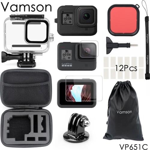 Vamson for Go pro Hero 8 45m Waterproof Housing Case with base Mount Protective Red Filter for Gopro hero8 Black VP651