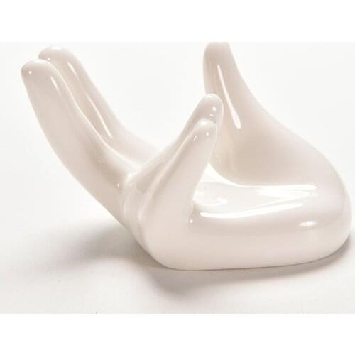 Ocarina White Ceramic Holder, Hand Shape Ceramic Base Flower Planter Holder for Office Home Desk Decor(8 5
