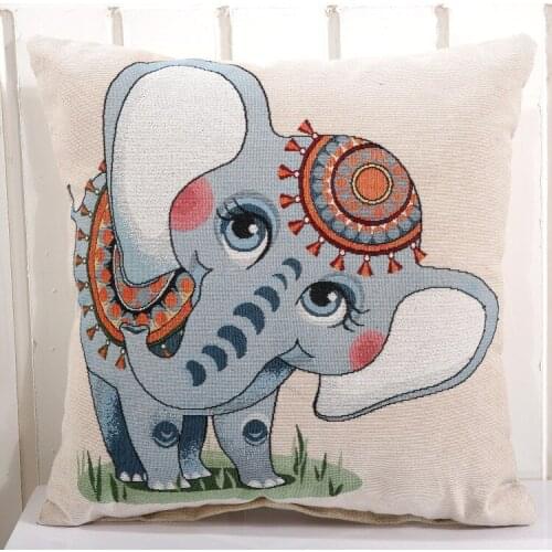 Grade A Cotton LinenThrow Pillow Woven Jacquard Cartoon Elephent Design Embroidered Pillow Core