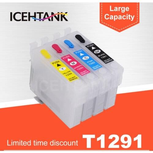 ICEHTANK Refillable Ink Cartridge For Epson T1291 For Epson Stylus SX230 SX235W SX420W SX425W SX430W SX435W SX438W Printer