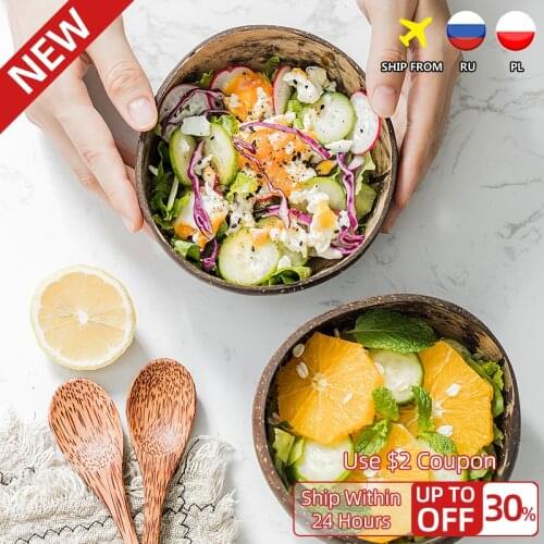 Creative Natural Coconut Wood Bowl Eco Friendly Fruit Salad Noodles Rice Ice Cream Wood Bowl Art Crafts Decoration