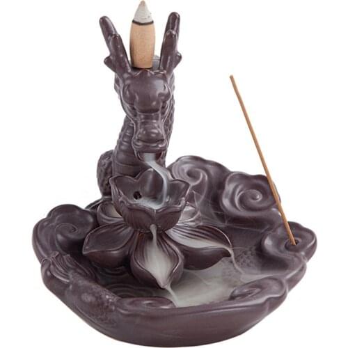 Dragon Backflow Incense Burner Chinese Dragon Figurine Big Censer Holder Ceramic Smoke Burners for Yoga Room Home Office Decor