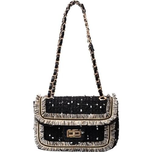 LXTAZG Fashion Famous brand Designer Women Woolen cloth Handbags new Luxury Wool tassel Shoulder Bag chain Clutch Messenger Bags