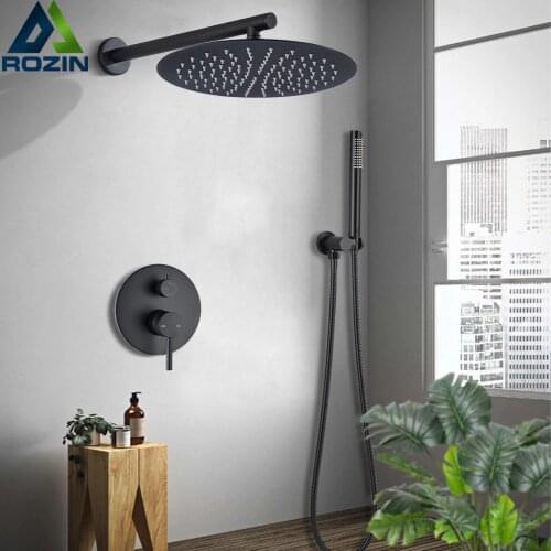 Matte Black Shower Faucet Concealed Brass Rainfall Shower Mixer Tap Single Handle Bathroom Rain Hot Cold Water Tap