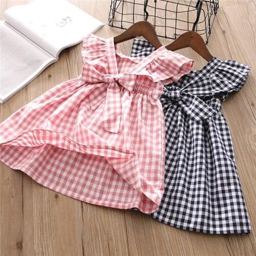 BFORTUNE Fashion Baby Kid Girls Dress Summer Brand Kids Dresses For Girls Sleeveless Plaid Bow Dress Children Clothes Robe Fille