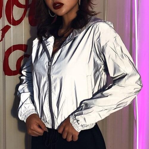 2020 new cool reflective hooded retro jacket female autumn slim hip-hop baseball uniform female Harajuku wholesale clothing top