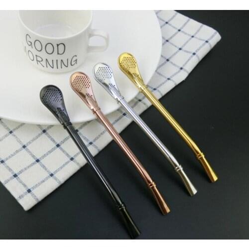 New Kitchen Bar Tool 15.5CM Stainless Steel Yerba Filter Drinking Straw Milk Tea Coffee Stirred Straw Spoon LX8452