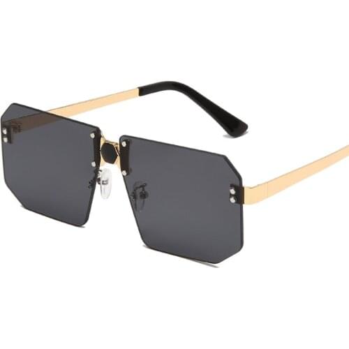 Square Oversized Sunglasses Women Vintage Rimless Sun Glasses For Female Big Frame Eyewear Gradient Metal Temples Oculos De Sol