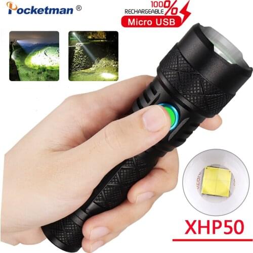 Pocketman XHP50 Flashlight IPX5 Waterproof Non-Slip Flashlight USB Charging LED Aluminum Alloy Outdoor Lighting Lanterna Torch