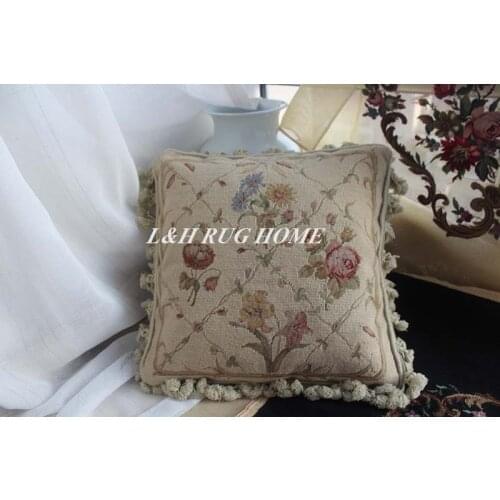 FREE SHIPPING 18"X18" Handmade Needlepoint pillow Hand Knotted roses cushion NO INSERTION