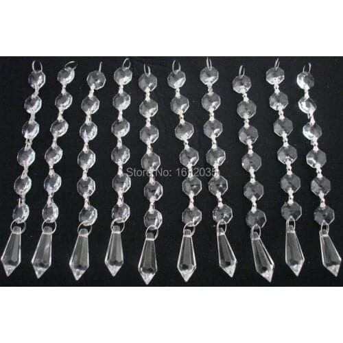 30pcs 38mm Pendant + 14mm Octagon Beads Crystal Chandelier Parts Crystal Clear Lamp Decoration Chandelier Prism Glass Pendants