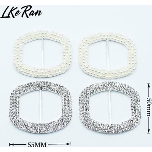 2Pcs 50*55MM Rectangular Alloy Pearl Rhinestone Buckles for Wedding Chair Sash Ribbon Slider Dress Belt Decoration Accessories