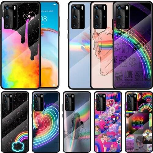 Gay Lesbian LGBT Rainbow For Huawei P40 P30 P20 P10 Pro Plus Lite 5G 2019 Tempered Glass Cover Shell Luxury Phone Case