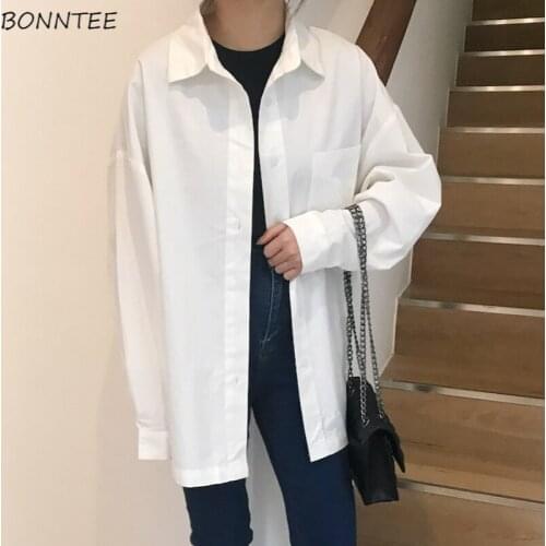Shirts Women Long Sleeve Tops All-match Casual Daily Solid Ulzzang Mujer White Popular Simple Temperament Clothes Harajuku Charm