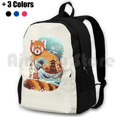 Ukiyo E Red Panda Outdoor Hiking Backpack Riding Climbing Sports Bag Ukiyoe Japan Japanese Animals Hokusai Waves Vintage Retro