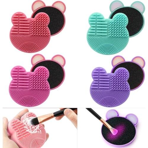 Makeup Brush Cleaner with Cleaning Mat Sponge 2 In 1 Design Silicone Cleanser Pad for Dry Brush Color Switch and Wet Cleaning