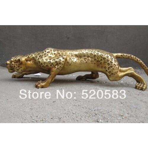 28"Chinese pure Brass Potential prey leopard panther animal statue