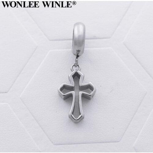Wonlee Winle Never Fade 316L Stainless Steel 5mm Hole Cross Charms Pendants For Bracelet Jewelry Making DIY Dangles