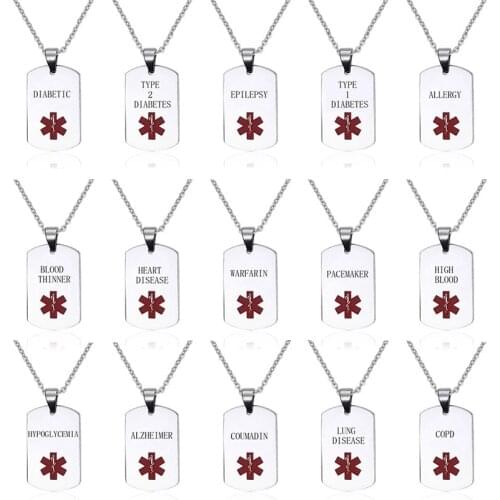 High Quality Alert Type 1 Diabetes Pendant Necklace Gold Stainless Steel Red Alert Disease Tag Necklaces