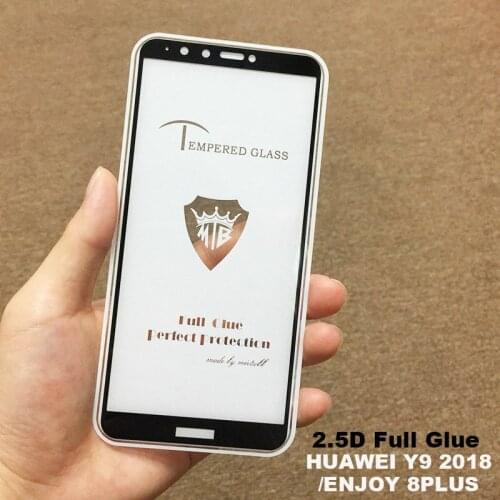 Full Cover Full AB Glue Tempered Glass Screen Protector Film for Huawei Y9 2018 FLA-LX1 FLA-LX2 Enjoy 8 Plus Anti fingerprint
