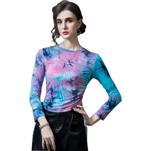 Long sleeved blouse womens 2021 autumn new foreign style drawstring sexy bottomed blouse with small shirt round neck