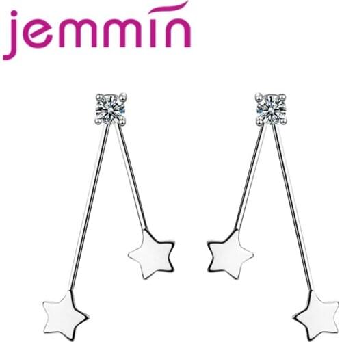 High Quality Unique Double Pentagram Shape Setting Sparking CZ Stone Woman Girls Best 925 Sterling Silver Stud Earring