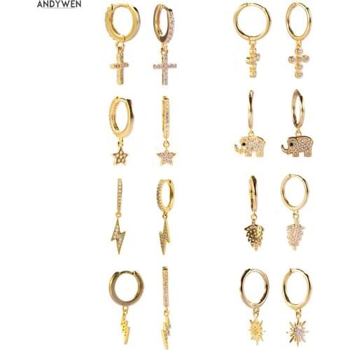 LOZOYA 925 Sterling Silver Two Lighting Fashion Rock Punk Drop Earring Women Circle CZ Zircon Luxury Crystal Jewelry