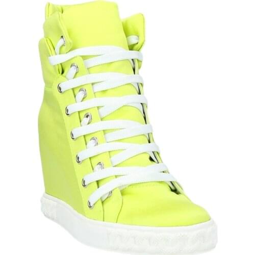 Roman Fluorescein Height Increasing High Top Sneaker Neon Yellow Lace Up Ankle Booties Women Inner Wedge Heel Casual Shoes