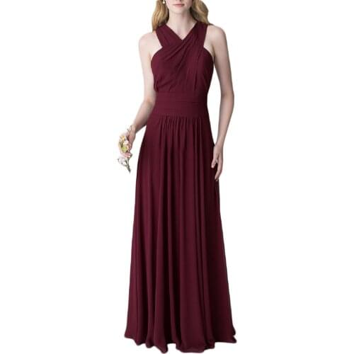 Women Long Chiffon Prom Party Dress Criss Cross Back Banquet Princess Dress for Ladies 2021