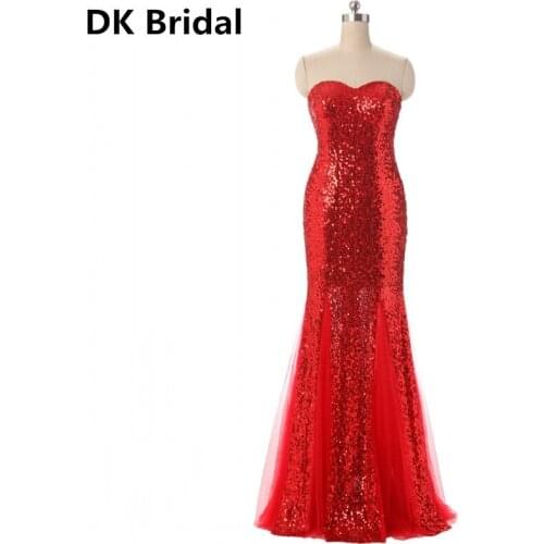 Robe De Soiree Sexy Shiny Red Sequin Sweetheart Sleeveless Mermaid Long Evening Dresses Elegant High Quality Long Formal Gowns