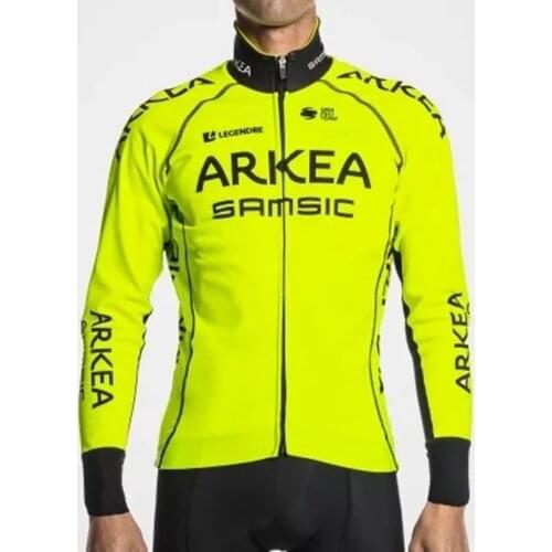 Winter Thermal Fleece Cycling Jerseys 2021 ARKEA SAMSIC TEAM FLUO YELLOW Mtb Long Sleeve Men Bike Wear Cycling Clothing