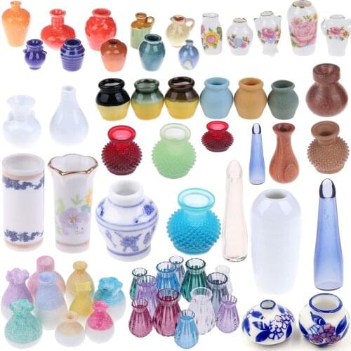 1/2/5/6pcs/lot Cute Vintage Porcelain Flowerpot Vase Jar 1:12 Scale Handcrafted Doll House Miniature Dollhouse Accessories
