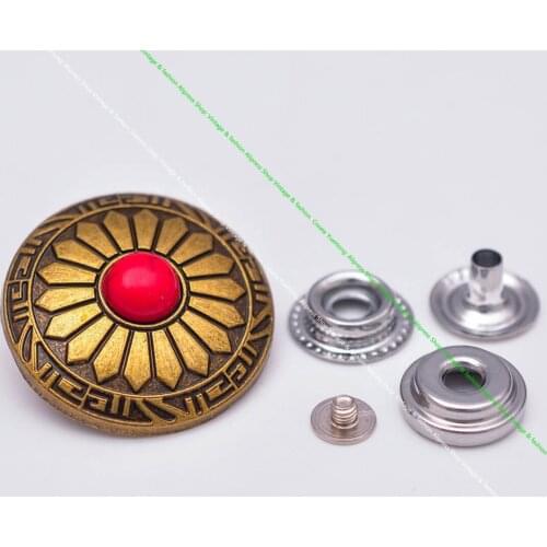 10 Sets Brass Plated Red Real Turquoise 201 Snap Button Concho for Leathercraft Bag Fastener Leather Case Connector Hardware