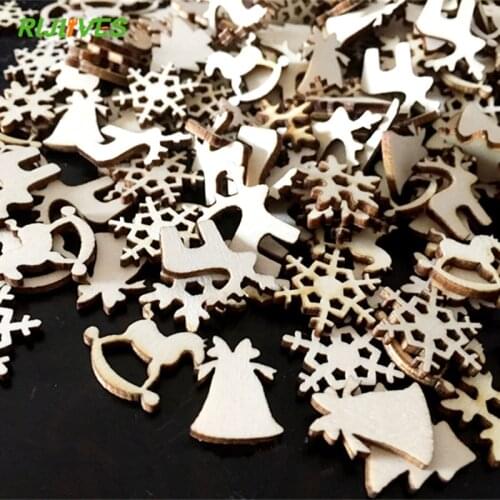 100pcs/Pack Natural wooden DIY Christmas tree Hanging Ornaments Pendant Gifts Tree Snow Flakes Table Bottle DIY Decoration