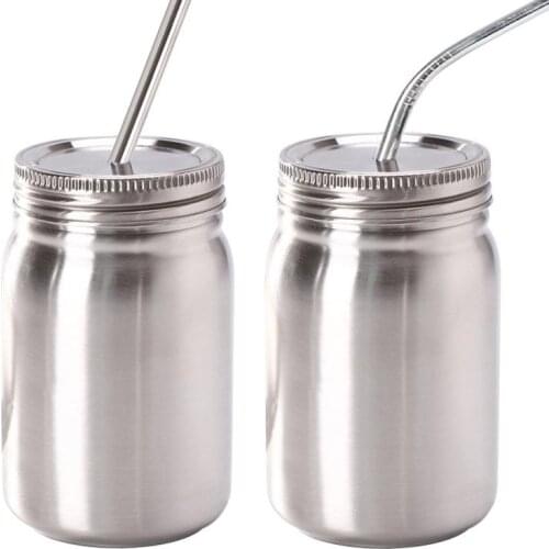 14 oz Mason jar Stainless Steel Widemouth Mason Jars With straw Stainless Steel Lid Food Containers For Drinking And Storage#63