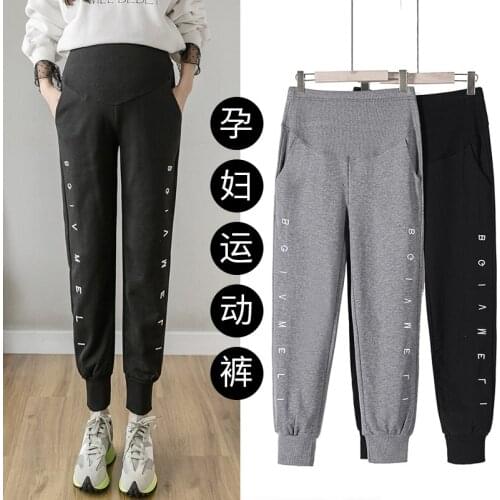 1903# Maternity Pants Spring Autumn Casual Pants Letter Comfy Belly Support Pants Elastic Waist Maternity Trousers