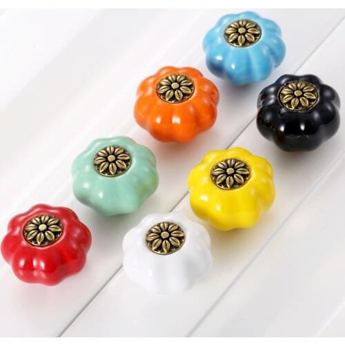 7 Color Pumpkin Ceramic Door Knob Furniture Handle Cupboard Drawer Cabinet Knob and Handles Kitchen Pull Furniture Hardware