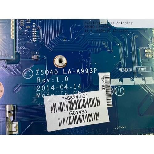 FAST SHIPPING ZSO40 LA-A993P REV : 1.0 For HP 14-R Laptop Motherboard WITH GPU 820M/2G CPU i5-4210U