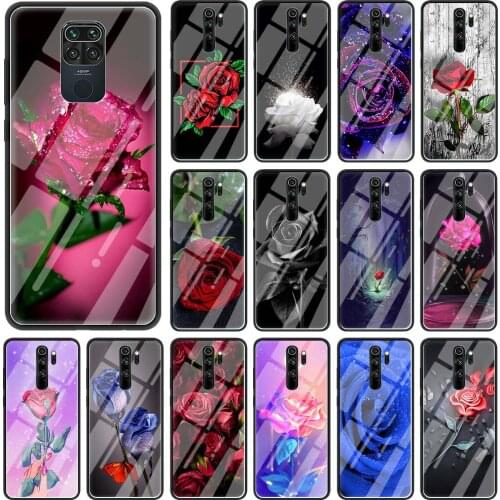 Case For Xiaomi Redmi Note 9S 9 10 8 Pro 8T 7 8A 9A 9C K40 Glass Cover For Xiaomi Poco X3 NFC Shell Red Roses Flower Fashion